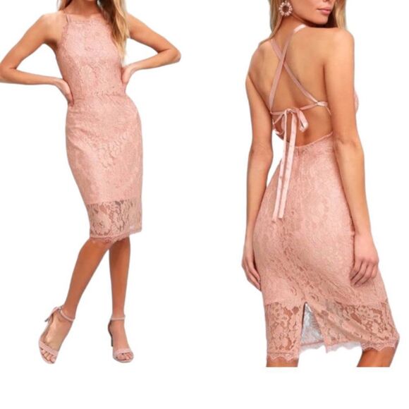 Lulu's Woman's Peach Pink Halter Lace Party Cocktail Wedding Bridesmaid Dress M - Picture 1 of 8